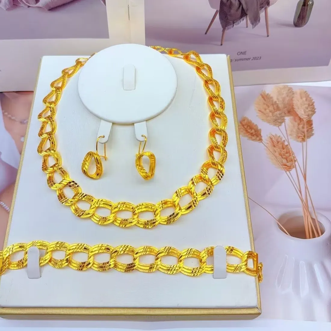 Authentic Popodion Dubai 24K Gold Plating Jewelry Necklace Bracelet Earrings Exquisite Yy10298