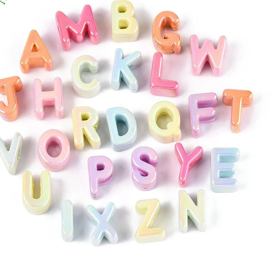 Authentic PandaHall 200Pcs Glow in The Dark Acrylic Letter Beads Luminous UV Plating Alphabet Large Beads for DIY Jewelry Crafts