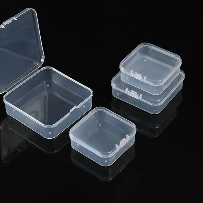 Authentic Mini PP Plastic Square Box Jewelry Fishhook Component Single-compartment Covered Transparent Storage Box
