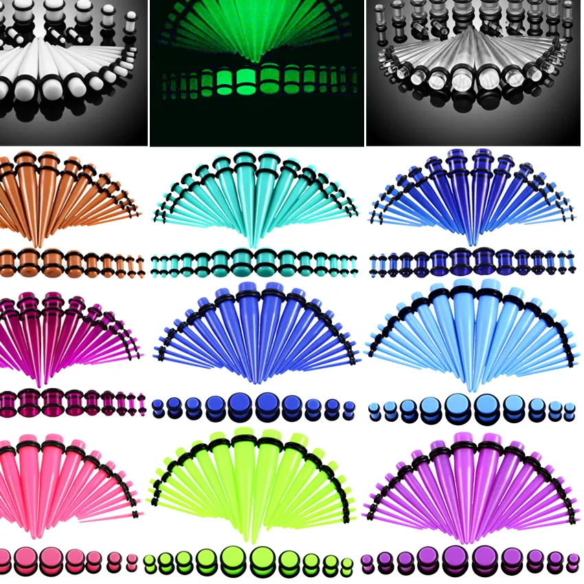 Authentic 36pcs/lot Acrylic Ear Gauge Taper and Plug Stretching Kits Mixed Color Ear Flesh Tunnel Expansion Piercing Body Jewelry 14G-00G