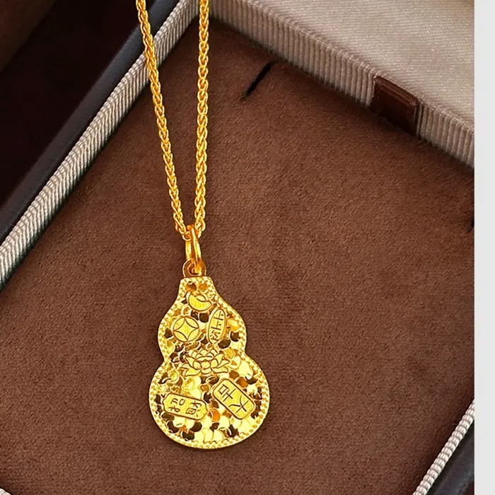 Authentic KISS&FLOWER 24KT Gold Vintage Calabash Necklace Pendants For Women Wedding Party Birthday Christmas Bride Mother Girl PD234