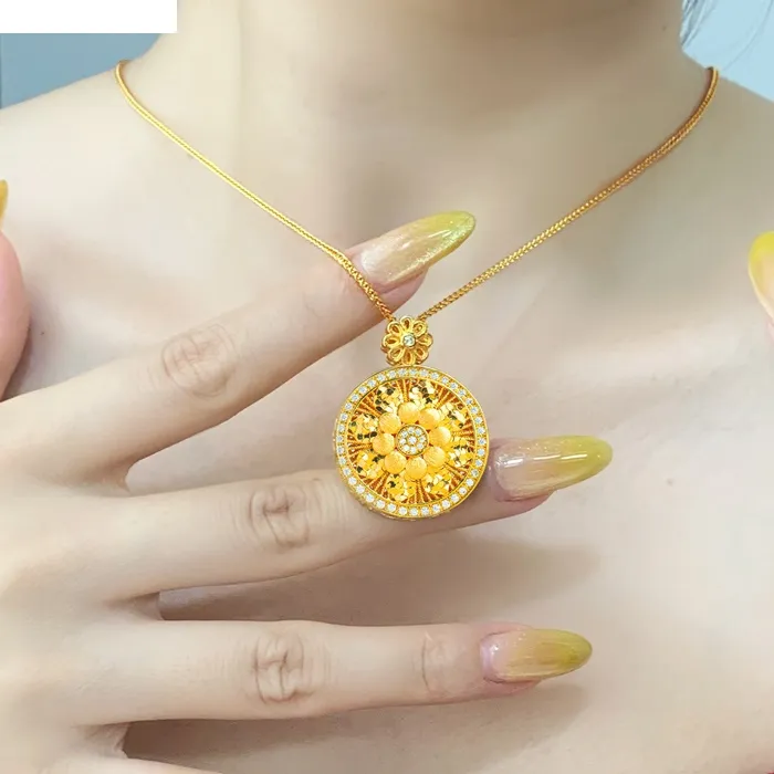 Authentic QEENKISS 24KT Gold Luxury Flower Necklace Pendants For Women Wedding Party Birthday Christmas Bride Mother Girl Lady PT5216
