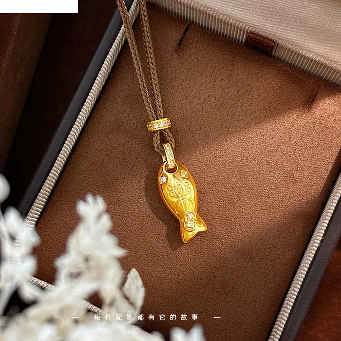 Authentic KISS&FLOWER 24KT Gold Vintage Fish Necklace Pendants For Women Wedding Party Birthday Christmas Bride Mother Girl Gifts PD226