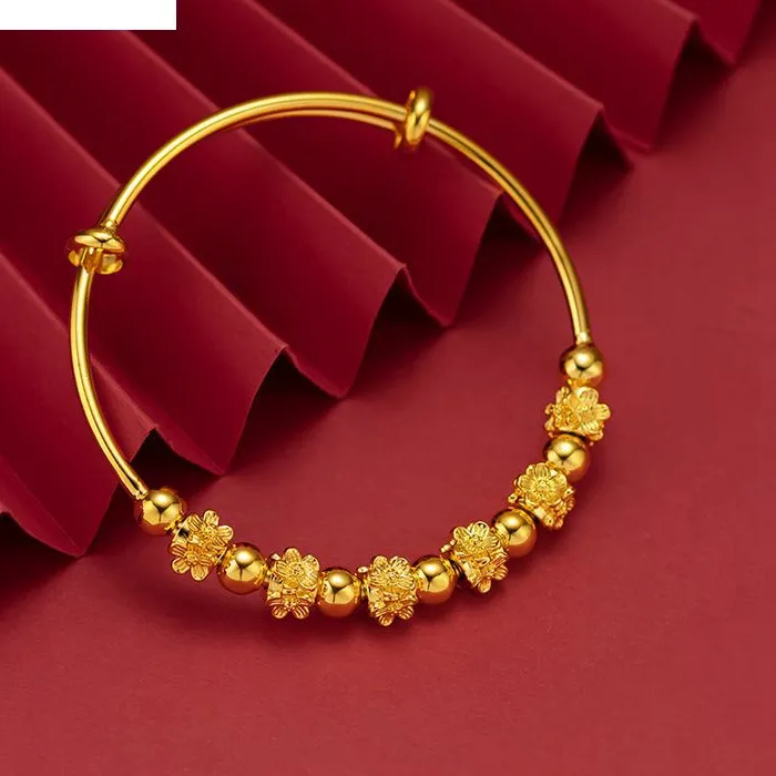 Authentic QEENKISS 24KT Gold Flower Bracelet Bangle For Women Fine Jewelry Wedding Party Bride Mother Ladies Girl BT5284