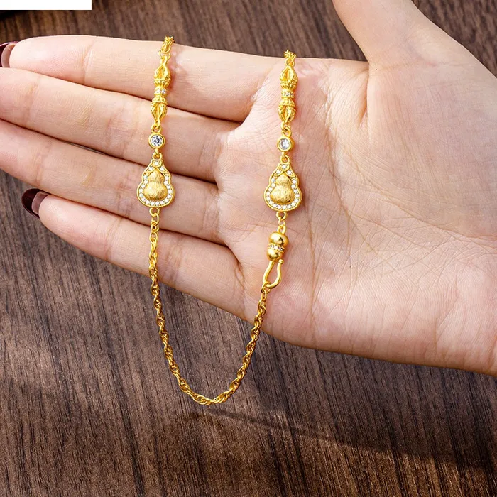 Authentic KISS&FLOWER 24KT Gold Vintage Calabash Necklace+Ring For Women Wedding Party Birthday Christmas Bride Mother Girl Lady JS96
