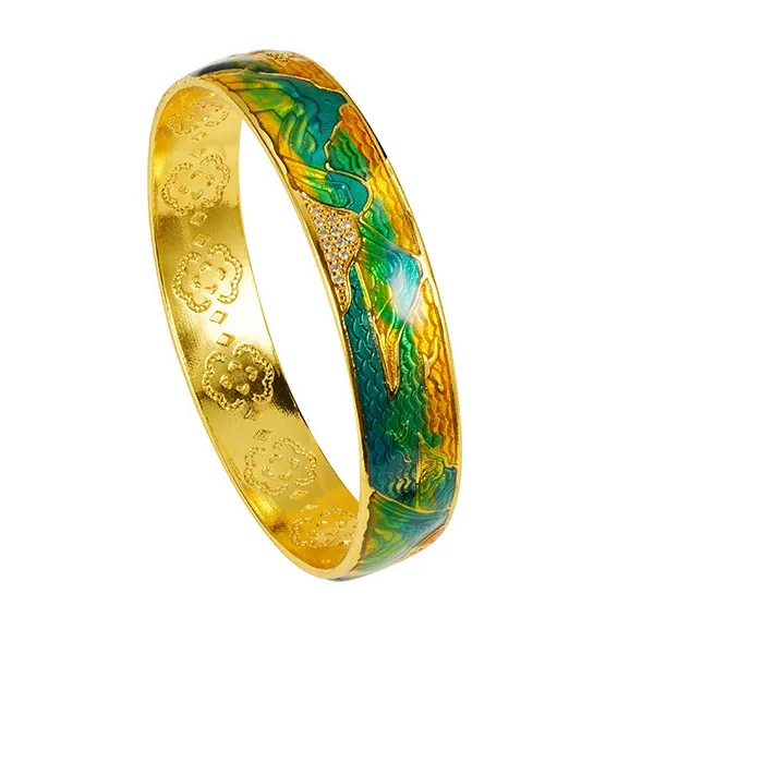 Authentic KISS&FLOWER 24KT Gold Mountain Bracelet Bangle For Women Fine Jewelry Wedding Party Birthday Bride Mother Girlfriend BR335