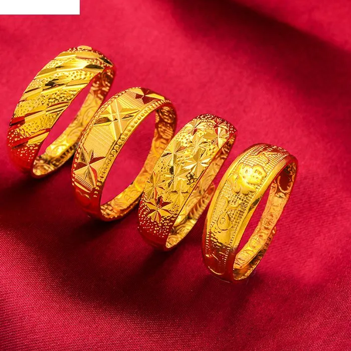 Authentic KISS&FLOWER RI69 2022 Fine Jewelry Man Woman Birthday Wedding Vintage FU Round 24KT Gold Resizable Ring