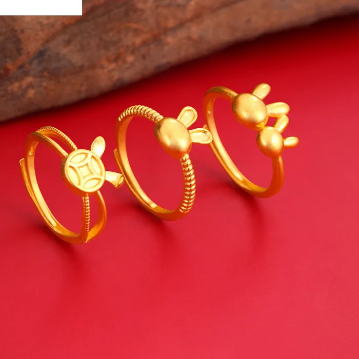 Authentic QEENKISS 24KT Gold Rabbit Ring For Women Cute Adjustable Ring Fine Jewelry Wedding Party Bride Ladies Girl RG5177