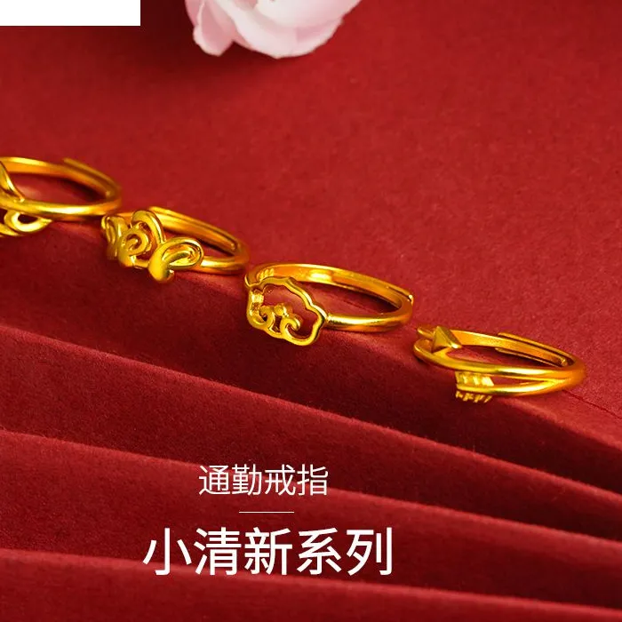 Authentic QEENKISS 24KT Gold Butterfly Ring For Women Leaf RUYI Cupid Adjustable Ring Fine Jewelry Wedding Party RG5159