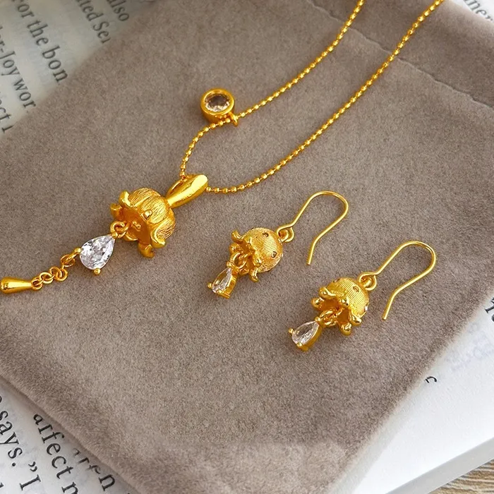 Authentic KISS&FLOWER 24KT Gold Lily of the Valley Necklace+Earrings For Women Wedding Party Birthday Christmas Bride Mother Gifts JS110