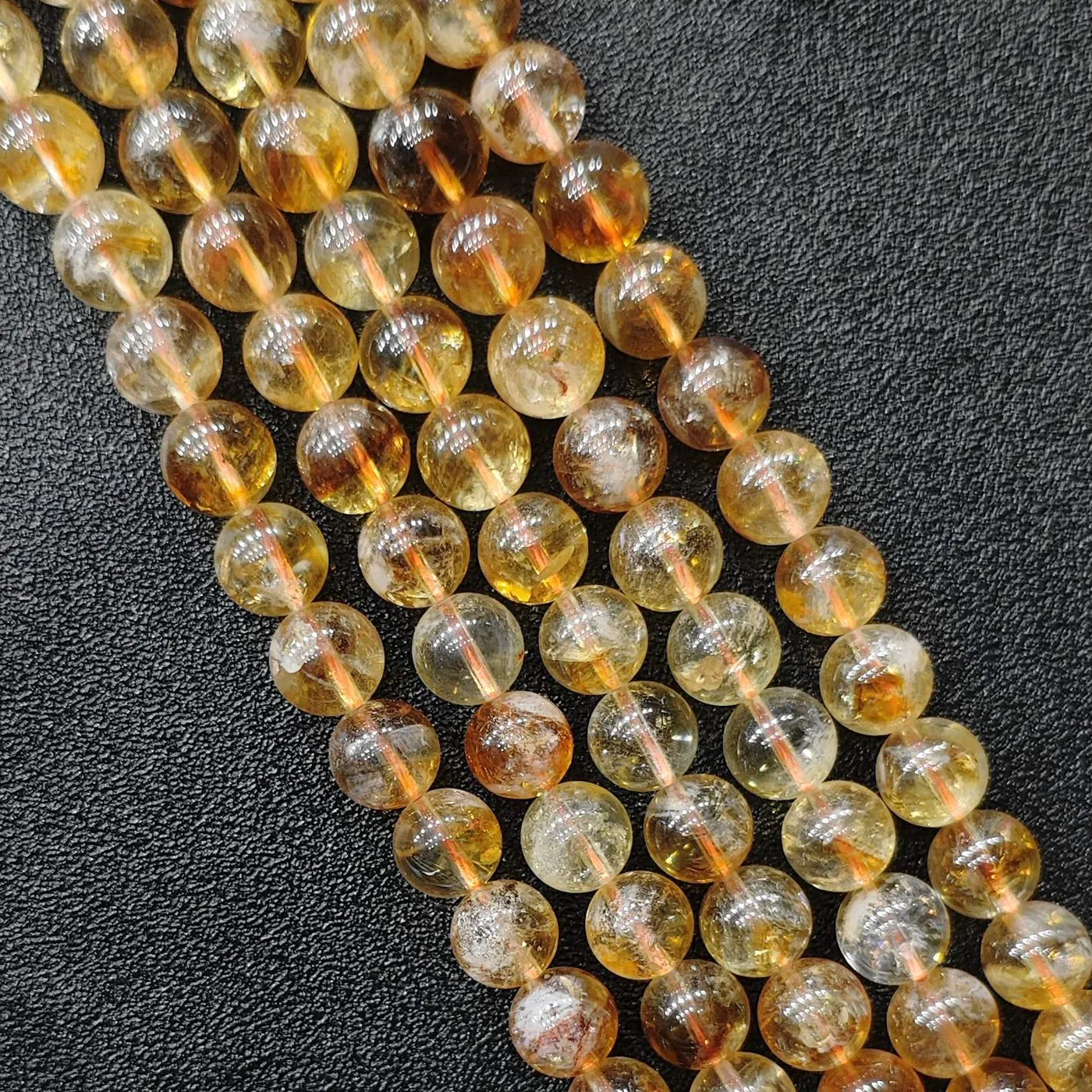 Authentic Yellow Phantom Quartz Crystal Beads Drilled Rounds Golden Stone Strand Artisan Supply For Bohemian Jewelry Bracelet Material