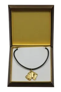 Authentic German Wirehaired - Dog Collar In Box, Gold Plated Pendant For Dogs