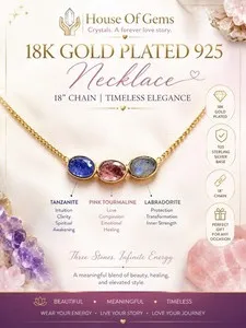 Authentic 18K Gold Plated Tnzanite Pink Tourmaline Labradorite Faceted Gemstone Necklace