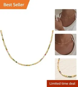 Authentic Trendy Handmade Gold Plated Choker - Dainty Tourmaline Bead Layering Necklace