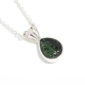 Authentic Verdant Aura Tourmaline Leaf Talisman in Sterling Silver
