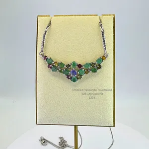 Authentic Emerald Tanzanite Tourmaline Celestial Harmony - 19in Necklace