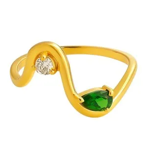Authentic 18K Gold Plated Fluid Wave Ring with CZ Accent - Trendy Modern Jewelry TGR1064