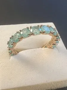 Authentic 14k Rose Gold Plated Tourmaline Paraiba Band Ring 8 Size