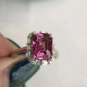 Authentic 2.20Ct Emerald Cut Pink Tourmaline Ring Women's Wedding 14K White Gold Plated