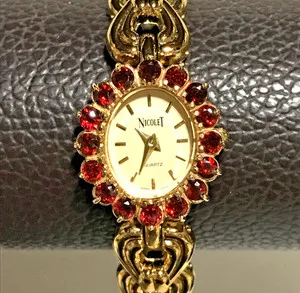 Authentic Vintage Nicolet Quartz Genuine Tourmaline Gold Plated Ladies Dress Watch Works