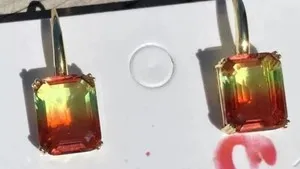 Authentic Watermelon Tourmaline earrings high quality elegant 18k Gold Plated US Seller