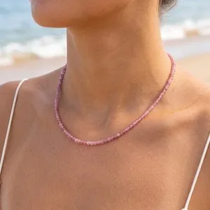 Authentic Pink Tourmaline Choker Necklace Gold Plated Faceted Beads Dainty 14-16"