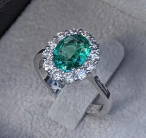 Authentic 3Ct Oval Cut Paraiba Tourmaline Lab-Created Wedding Ring 14K White Gold Plated