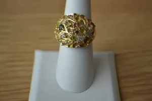 Authentic 3.90ct Multi-Color Tourmaline Ring 18k Yellow Gold Plated Over Fine Silver Sz 7