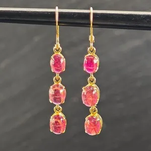 Authentic Rubellite Tourmaline Gold Plated Sterling Silver Hook Dangle Earrings