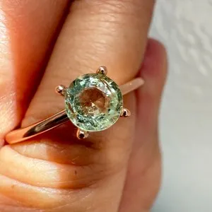 Authentic 925 Sterling Silver Ring 5mm Natural Tourmaline Gemstone 14K Rose Gold Plated