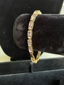 Authentic Vintage Avon Tennis Bracelet With Extender Simulated Pink Tourmaline Gold Plated