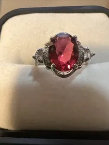 Authentic Vintage White Gold Plated Pink Tourmaline & CZ Victorian Style Cocktail Ring 5