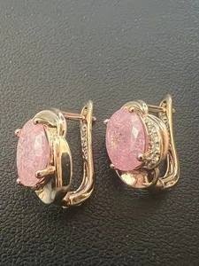 Authentic Marked 14k Rose Gold Plated Paraiba Pink Tourmaline Round Cut Natural Earrings