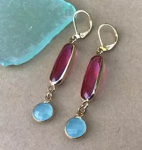 Authentic Tourmaline tone Gold plated Sundance charm handmade earrings Artisan Jewelry