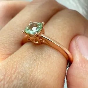 Authentic 925 Sterling Silver Ring 5mm Natural Tourmaline Gemstone 14K Rose Gold Plated
