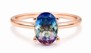 Authentic LAB CREATED 1.05 Cts TOURMALINE RING 14K ROSE GOLD PLATED (.925) - NWT
