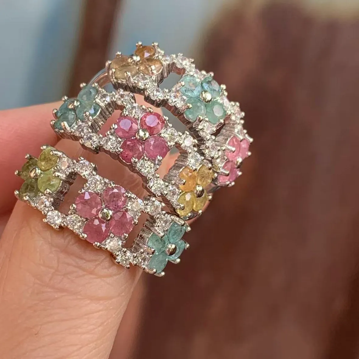 Authentic Arrival Natural Tourmaline Rings Female Jewelry For Women Cute Stone Flower