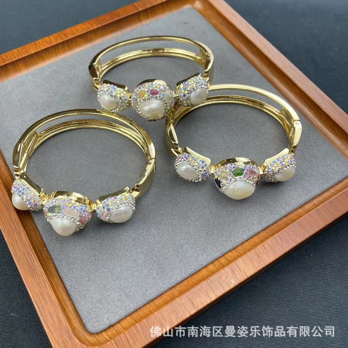 Authentic DIY accessories Natural Baroque Pearl Bracelet Inlaid Tourmaline Jewelry Handmade Sticky Diamond Vintage Cross-border Je