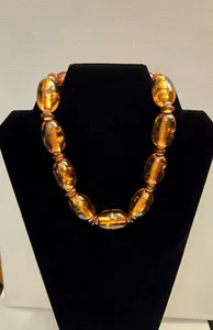 Authentic Vtg. Givenchy Fat Amber Tortoise Lucite w/Gold Plated Spacers Beaded Necklace