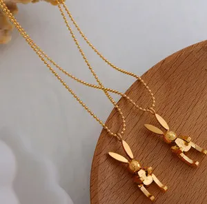 Authentic Mechanical Rabbit Pendant Necklace 18K Gold Plated 3D Bunny Luck Ball Chain