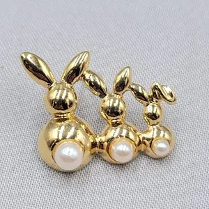 Authentic Vintage Avon Bunny Rabbit Trio Lapel Pin Brooch Gold Plated