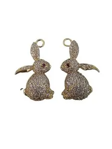 Authentic Pave Charm Bunny Shaped Pendants Gold Plated Rhinestones Year Of The Rabbit