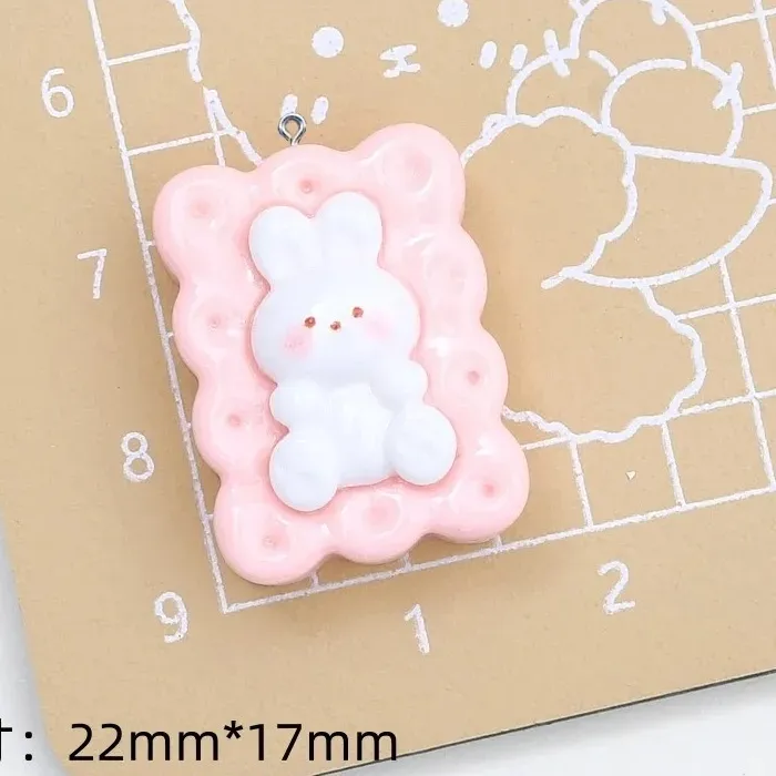 Authentic 10Pcs Resin Simulation Rabbit Cookie Charms Pendants DIY Jewelry Making Accessories for Earrings Necklaces Bracelets Decor