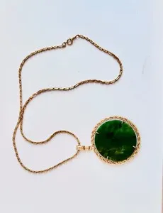 Authentic The Verdant Harmony: Green Nephrite Jade Talisman on Gold-Plated Chain