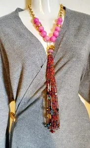 Authentic The Celestial Blossom Tassel Necklace in 24k Gold and Pink Jade