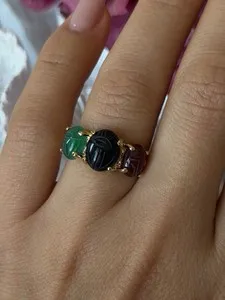 Authentic Sacred Balance Ring: Carnelian, Onyx, Jade United in Golden Harmony