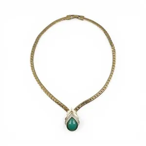 Authentic Vintage Panetta Choker Necklace Faux Jade Teardrop Green Gold Plated Signed