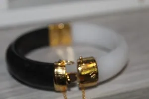 Authentic Kwan Collections Gold Plated Charcoal jade and White quartz bangle