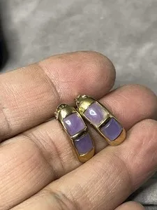 Authentic Sterling Silver - Purple Jade Gold Plated J-Hoop Post Earrings - 4g