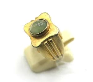 Authentic VTG Men’s Natural Jadeite Jade Ring 925 Sterling Silver 18K Gold Plated Size 8.5